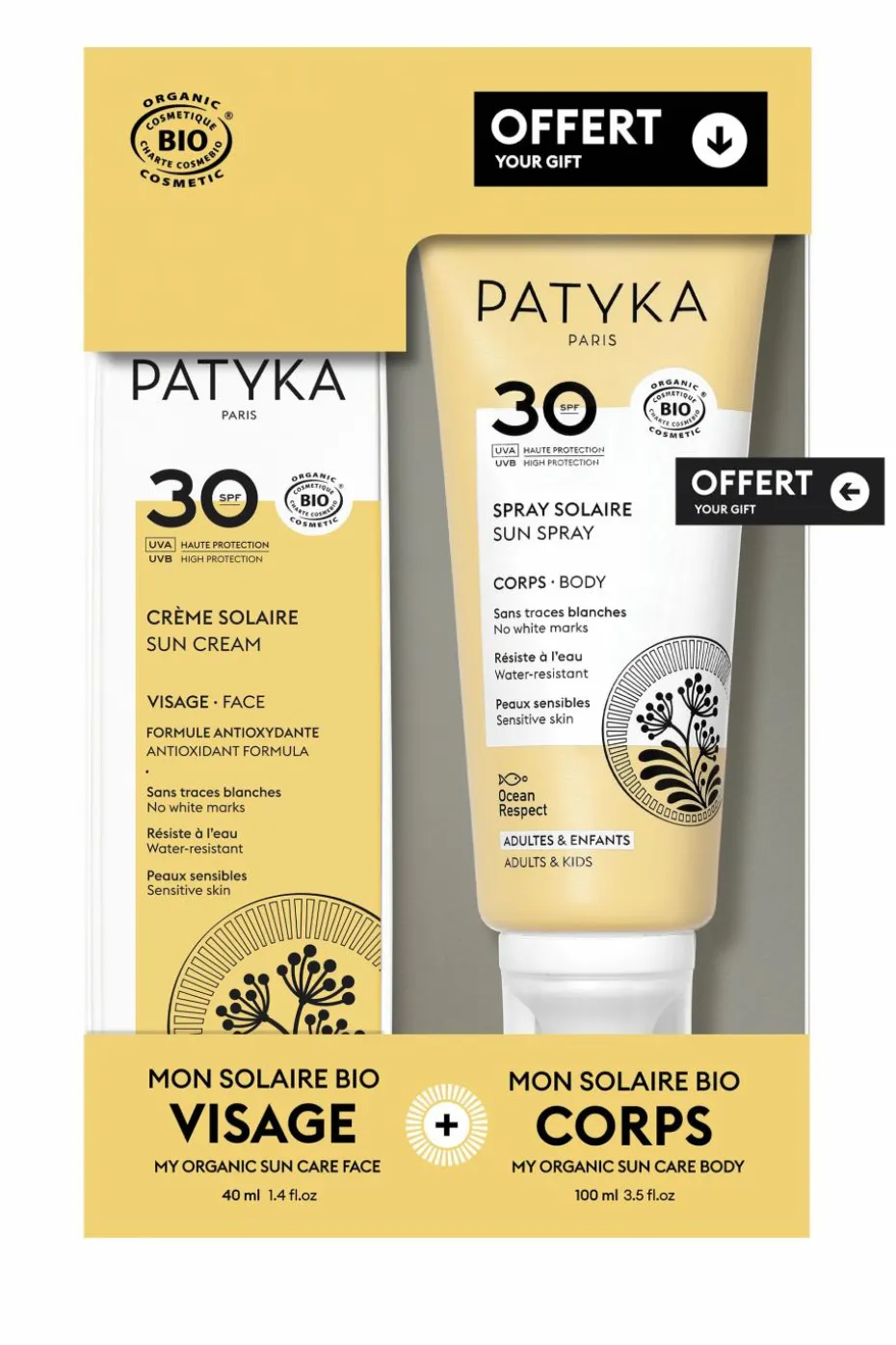 Duo Solaire crème solaire visage SPF30 et spray solaire corps SFP30 100ml offert