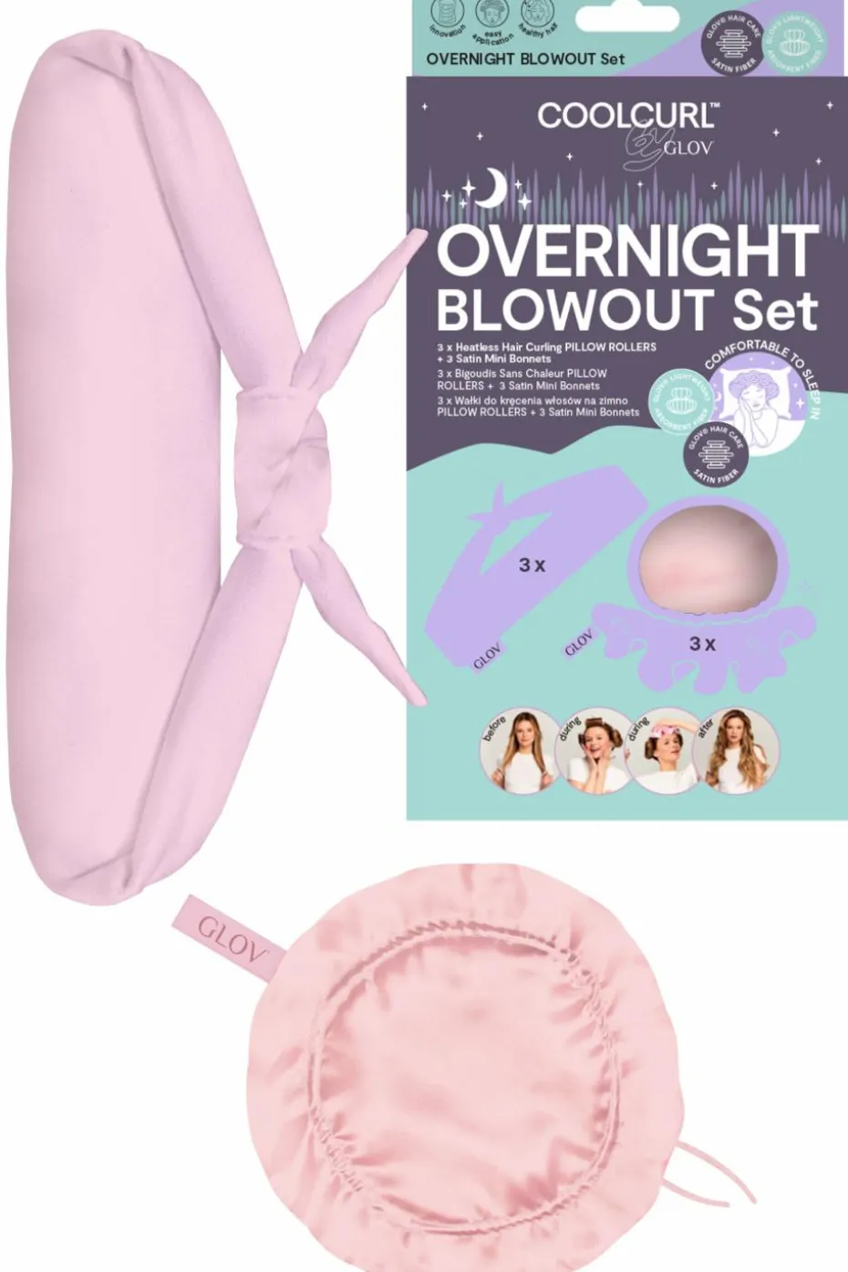 Kit pour boucler les cheveux sans chaleur pendant la nuit Coolcurl™ rose