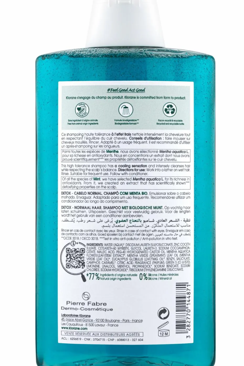 Shampoing détox à la Menthe aquatique bio pour cheveux normaux
